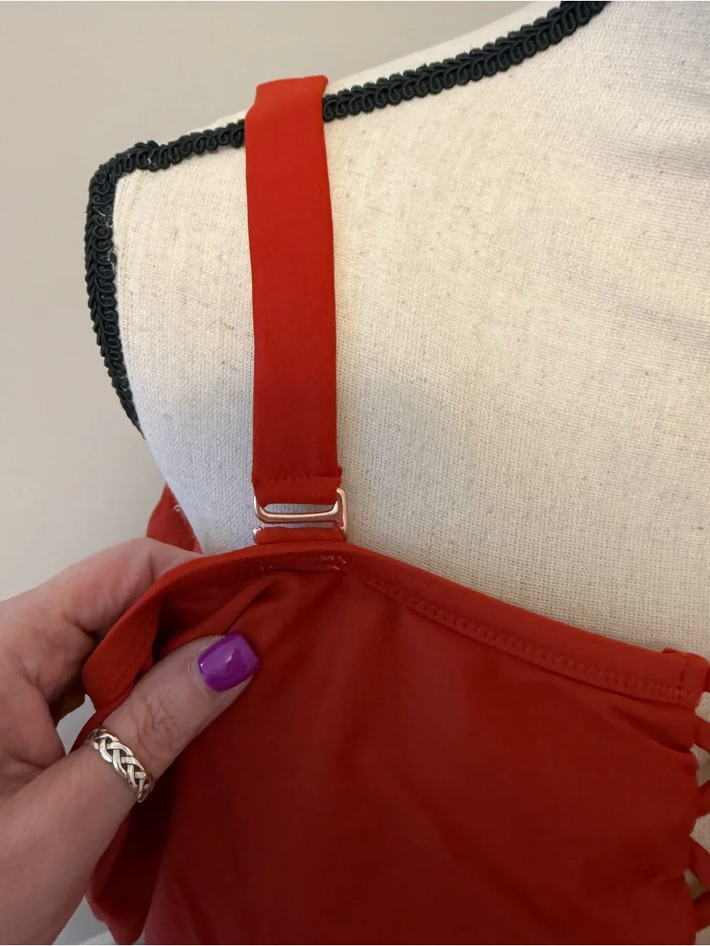 Swim Red Off-Shoulder Ruffle & Lattice Top - Picture 4 of 11
